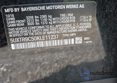 2019 BMW X3 xDrive30I z USA, uszkodzony, nr VIN 5UXTR9C50KLE11237